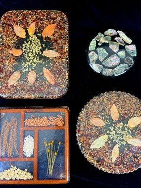 4 Acrylic/Lucite 1970s Trivets Hot Plates Alphabet Pasta Herbs Grains Shell